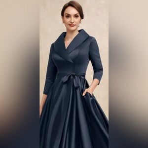 Alex-Evenings-portrait-collar-3/4 slv hi lo gown /Navy Mother of the Bride/18